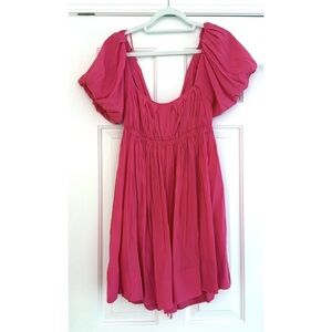 Mustard Seed Mini Dress with Short Puff Sleeves in Coral Pink - Size S